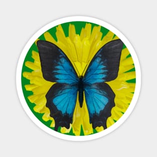 Dandelion Flower Blue Butterfly Magnet